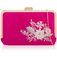 Picture of Xardi London Fuchsia Suede Floral Embroidered Frame Clutch
