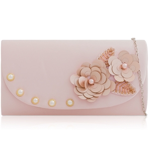 Picture of Xardi London Champagne Satin Pearl Sequin Floral Clutch