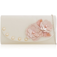 Picture of Xardi London Ivory Satin Pearl Sequin Floral Clutch