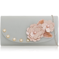 Picture of Xardi London Silver Satin Pearl Sequin Floral Clutch