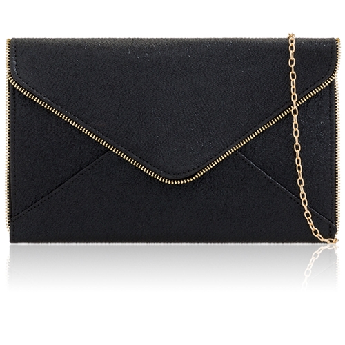 Picture of Xardi London Black  Flat Envelope-Flap Shimmer Metallic Clutch