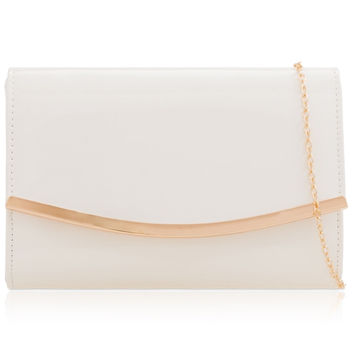 Picture of Xardi London Ivory Metal Trim Patent Leather Clutch Bag