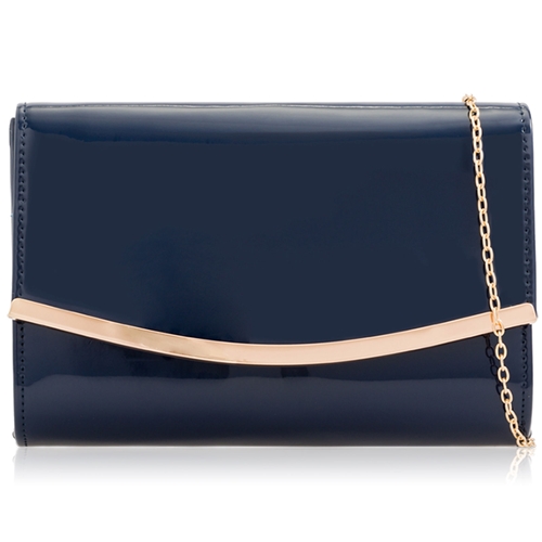 Picture of Xardi London Navy Metal Trim Patent Leather Clutch Bag