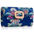 Picture of Xardi London Navy Jewel Brooch Satin Floral Clutch Bag 