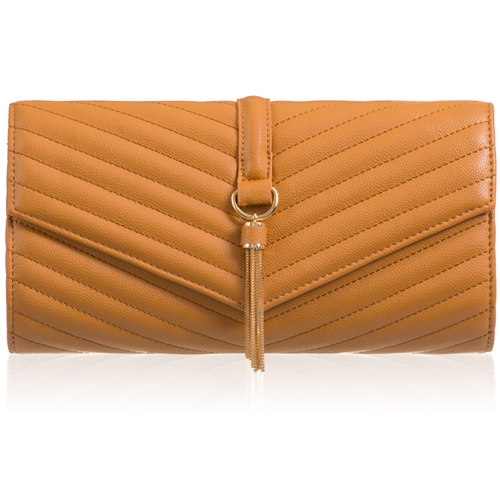 Picture of Xardi London Tan Large Quilted Tassel Clutch Bag