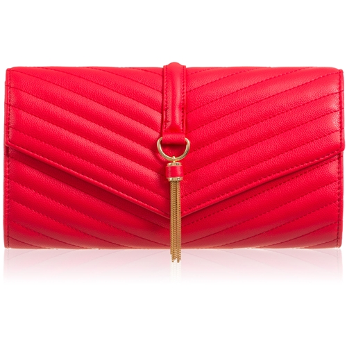 Picture of Xardi London Red Large Quilted Tassel Clutch Bag