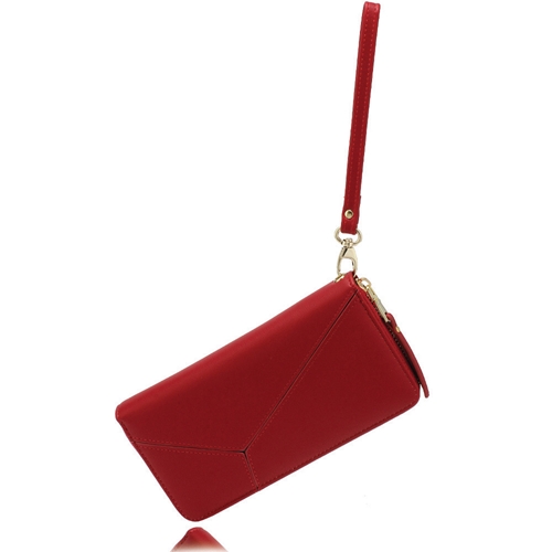 Picture of Xardi London Red Plain Single Zip Wristlet Women Wallet