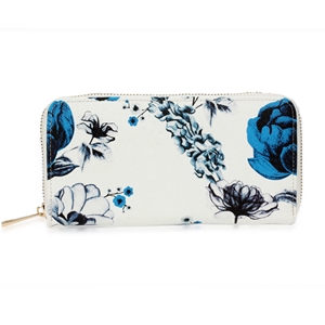 Picture of Xardi London White/Blue Single Zip Women Floral Wallet Purse