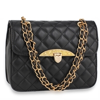 Picture of Xardi London Black Flap Cross Body Bag Quilted Leather Style Satchel Bag