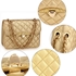 Picture of Xardi London Gold Flap Cross Body Bag Quilted Leather Style Satchel Bag