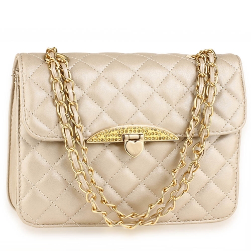 Picture of Xardi London Champagne Flap Cross Body Bag Quilted Leather Style Satchel Bag