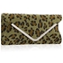 Picture of Xardi London Khaki Leopard Envelope Suedette Bar Clutch