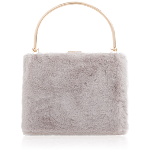 Picture of Xardi London Grey Faux Fur Top Handle Clutch Bags 