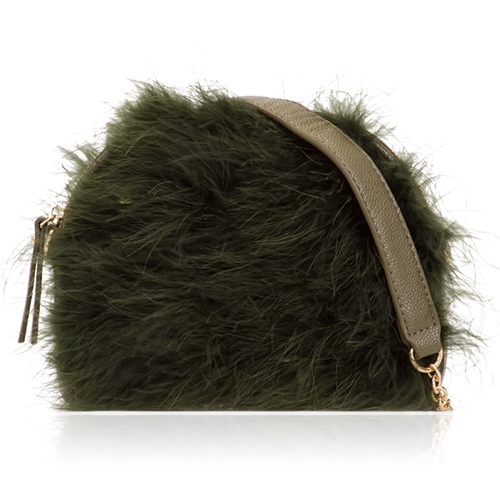 Picture of Xardi London Khaki Round Mini Bag Small Faux Fur Cross-Body Bag 