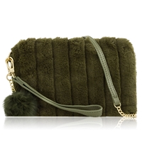 Picture of Xardi London Khaki Wrist-let Bag Small Faux Fur Cross-Body Bag 