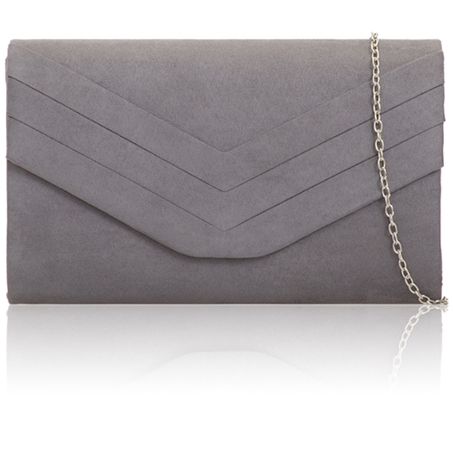Picture of Xardi London Charcoal Envelope Shaped Faux Suede Small Clutch Bag 