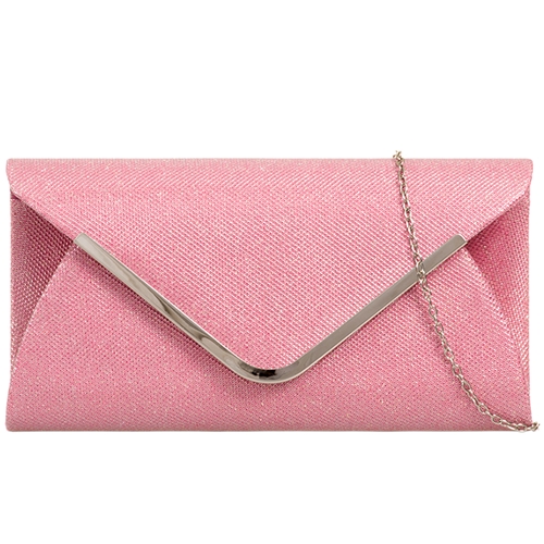 Picture of Xardi London Pink Glitter Fabric Envelope Bar Clutch