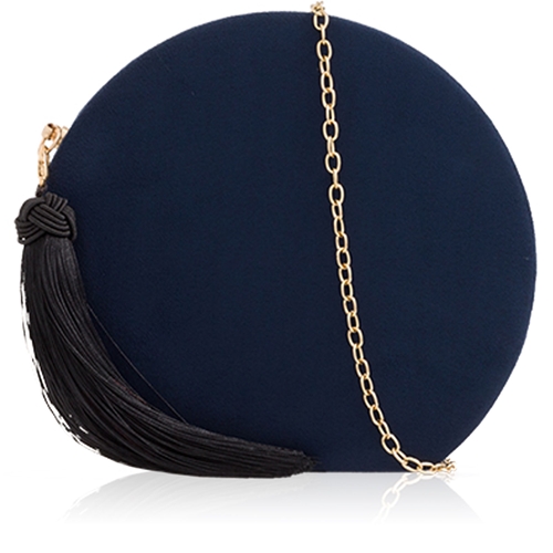 Picture of Xardi London Navy Round Hard Faux Suede Clutch 