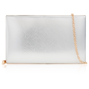 Picture of Xardi London Silver Small Faux Leather Boxy Zip Up Clutch Bag