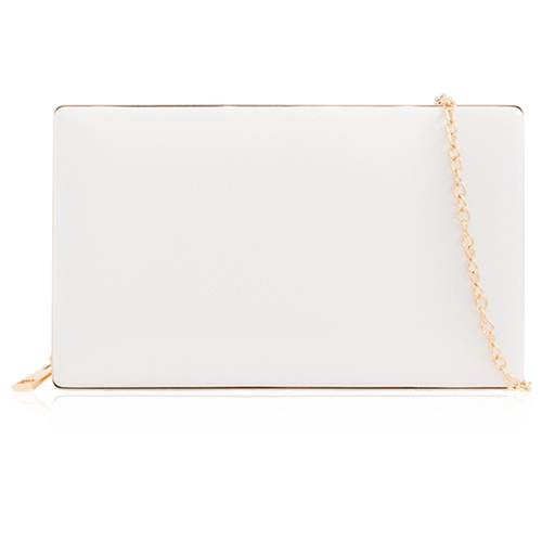Picture of Xardi London White Small Faux Leather Boxy Zip Up Clutch Bag