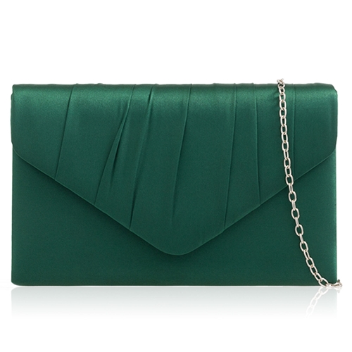 Picture of Xardi London Dark Green New Women Pleated Satin Envelope Clutch Bridal Party Prom Ladies Evening Bags UK
