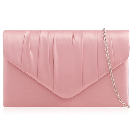 Picture of Xardi London Blossom Pink New Women Pleated Satin Envelope Clutch Bridal Party Prom Ladies Evening Bags UK