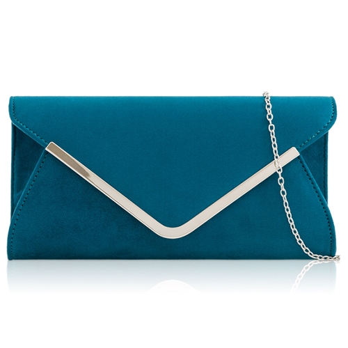 Picture of Xardi London Teal Envelope Suedette Bar Clutch