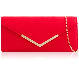 Picture of Xardi London Red V-Shaped Faux Suede Leather Clutch
