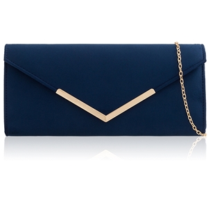 Picture of Xardi London Navy V-Shaped Faux Suede Leather Clutch