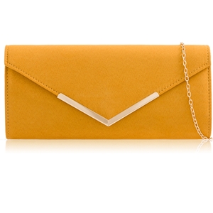 Picture of Xardi London Mustard V-Shaped Faux Suede Leather Clutch