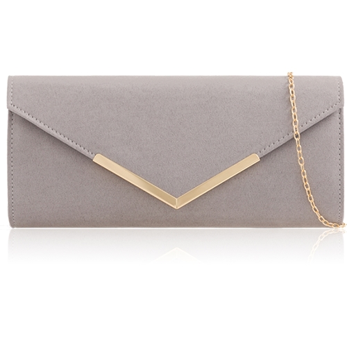 Picture of Xardi London Grey V-Shaped Faux Suede Leather Clutch