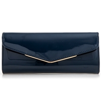Picture of Xardi London Navy Long Wet Look Patent Clutch Bag