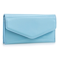 Picture of Xardi London Blue Plain Wet Look Envelope Clutch Bag for Women