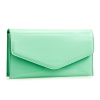 Picture of Xardi London Green Plain Wet Look Envelope Clutch Bag for Women