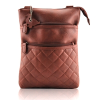 Picture of Xardi London Tan New Designer Quilted Large Womens Leather Style Shoulder Bag Cross Body Handbags